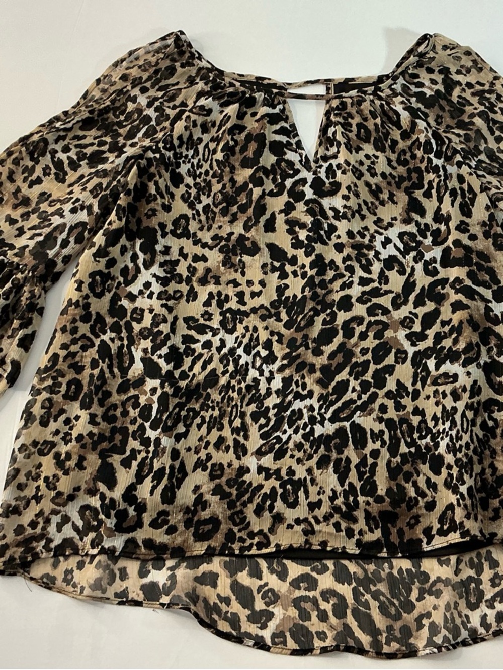 Leopard Print Long Sleeve Blouse - Brown/Tan